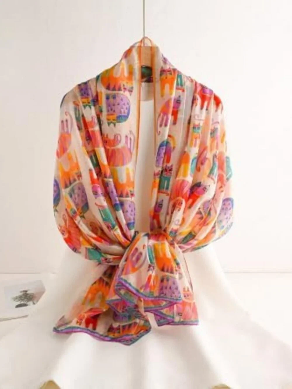 Luxurious 100% Mulberry Silk Floral Scarf - Lightweight Large Shawl Wrap for